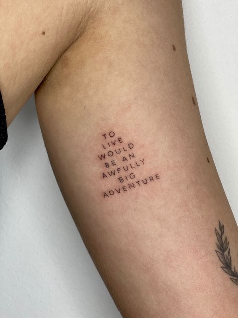 Peter Pan Small Tattoo Ideas, Subtle Peter Pan Tattoo, Disney Unique Tattoos, Small Disney Quote Tattoos, Peter Pan Quote Tattoo, Disney Tattoos Aesthetic, Pretty Minimalist Tattoos, Disney Peter Pan Tattoo, Peterpan Tattoo Small