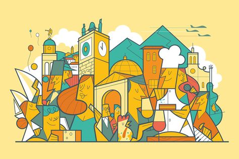 Friuli Doc on Behance Ale Giorgini, Doodle Wall, Wall Street Art, Map Murals, Illustrator Design Tutorial, School Murals, Social Art, Hollywood Reporter, Illustrated Map