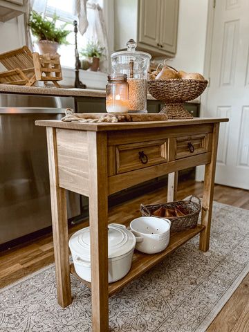 Small Kitchen Island for a Quaint Galley Kitchen Antique Island, Galley Kitchen Island, Farmhouse Galley Kitchen, Rustic Pine Furniture, Fixer Upper Kitchen, Cottage Farmhouse Decor, Galley Kitchens, Small Kitchen Island, Table For Two