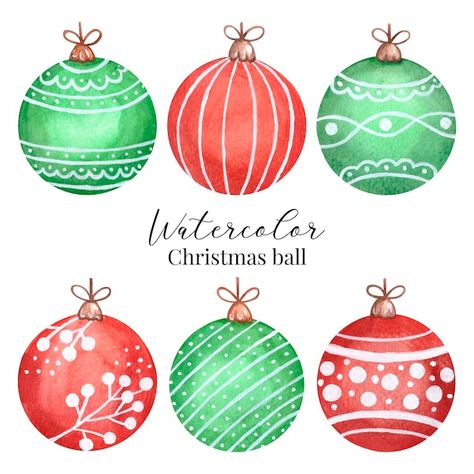 Watercolor christmas balls. red and gree... | Premium Vector #Freepik #vector #christmas-bow #christmas-decoration #christmas-ornament #christmas-holly Christmas Ornament Watercolor, Christmas Tree Toys, Green Decoration, Christmas Stock Photos, Ball Drawing, Ornament Drawing, Watercolor Christmas Tree, Vector Christmas, Christmas Tree Toy