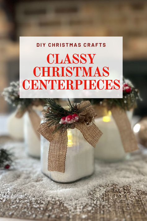 ‘Tis the season for DIY Christmas crafts in a jar, and this one is my favorite! It’s simple, pretty, and creates a cozy, classy Christmas lighted centerpiece. Crafts In A Jar, Easy Christmas Centerpieces For Table, Christmas Table Centerpieces Ideas Diy, Christmas Arrangements Diy, Christmas Jars Decorations, Tree Trunk Slices, Xmas Centerpieces, Lighted Centerpieces, Diy Christmas Crafts