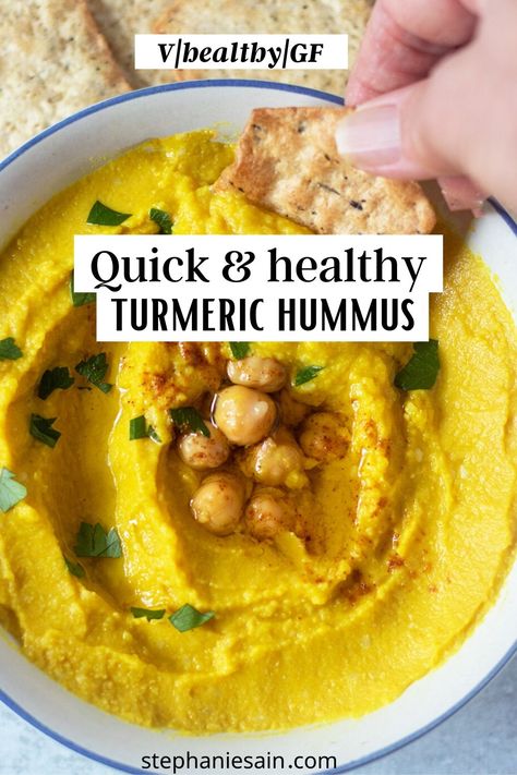 Turmeric Hummus, Tumeric Hummus Recipe, Healthy Hummus Recipe Without Tahini, Easy Vegan Hummus Recipe, Aryuvedic Recipes, Simple Hummus Recipe Without Tahini, Oil Free Hummus Vegan, Spicy Hummus Recipe, Spicy Hummus