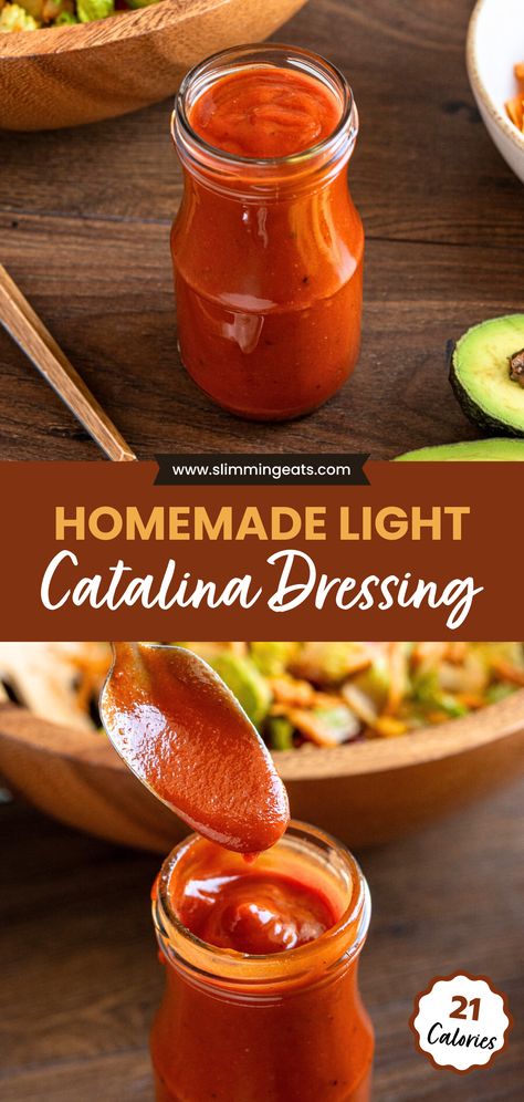 A quick and easy to prepare Homemade low-calorie Catalina dressing recipe that's bursting with zest and zing. Low Calorie Dressing For Salads, Low Cal Dressing Recipes, Low Calorie Sauce Recipes, Homemade Low Calorie Salad Dressing, Low Calorie Dressing Recipe, Low Calorie Salad Dressing Recipes, Homemade Catalina Dressing, Catalina Dressing Recipes, Low Calorie Salad Dressing