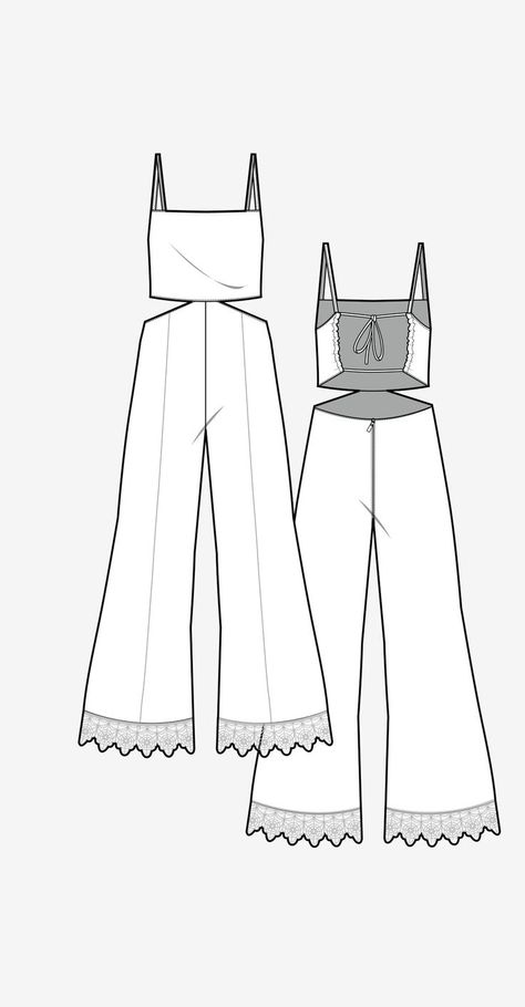 Ss19 pinafore jumpsuit silhouette wgsn design development Pinafore Jumpsuit, Fashion Design Drawing, Flat Drawings, Clothing Sketches, Design Silhouette, Mode Chanel, Top Sewing, Fashion Design Sketchbook, Fashion Sketchbook