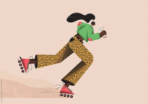 Rollerskate Illustration, Roller Skating Drawing Reference, Roller Skate Illustration, Rollerskating Illustration, Rollerblades Drawing, Roller Skating Pose, Roller Skating Illustration, Roller Skates Illustration, Roller Boogie