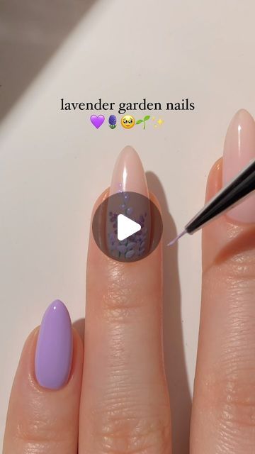 Nail Art Designs Purple Lavender, Purple And Green Nail Art, Lavender Design Nails, Nail Art Lavender, Purple Gel Polish, Green Gel Polish, White Gel Polish, Garden Nails, Midnight Purple