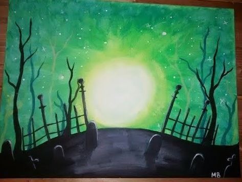 Easy+Halloween+Graveyard+Speed+Painting+w.+Acrylic Graveyard Painting, Halloween Art Projects, Halloween Graveyard, Speed Painting, Painting Easy, Speed Paint, Easy Halloween, How To Paint, Graveyard