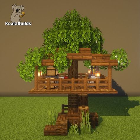 Tap to watch the tutorial Balcony Minecraft Ideas, Fox Sanctuary Minecraft, Outside Minecraft Ideas, Minecraft Indoor Garden, Minecraft Picnic Table, Minecraft Tree House Ideas, Balcony Minecraft, Minecraft Bench Ideas, Minecraft Balcony Ideas