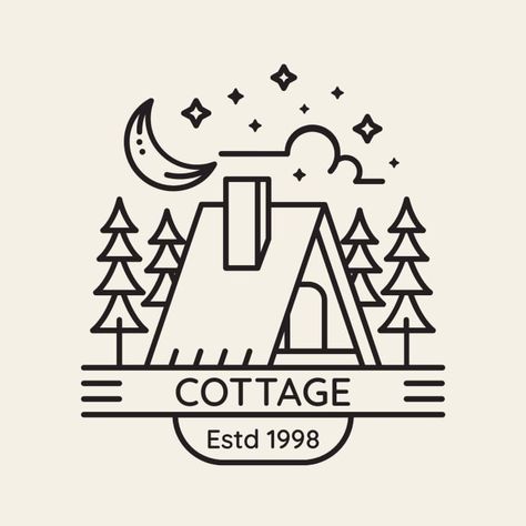 Linear Aesthetic Cottage Camping Logo Linear Aesthetic, Cottage Logo, Camping Logo, Aesthetic Cottage, Orange House, Brand Kit, Used Tools, Home Logo, Business Branding