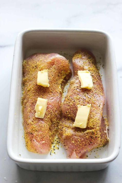 pieces of butter on top of turkey tenderloin before baking Baked Turkey Tenderloin Recipes, Marinated Turkey Tenderloin Recipes, Turkey Tenderloin Recipes Oven, Turkey Tenderloin Crockpot, Baked Turkey Tenderloin, Turkey Fillet Recipes, Lemon Pepper Turkey, Tenderloin Recipes Oven, Tenderloin Crockpot