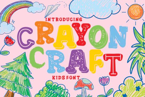 Capturing the spirit of uninhibited childhood creativity, Crayon Craft - Kids Font serves as a delightful homage to playful, hand-drawn designs. It beautifully mirrors the uneven yet charming forms sy... Crayon Font, Headline Font, Crayon Crafts, Luxury Font, Kid Fonts, Alphabet Font, Vintage Font, Craft Display, Typeface Font