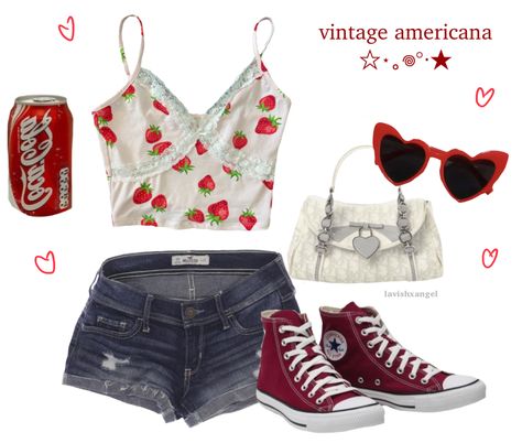 ❗️MINE❗️message me if you can repost this pin and include credits #americana #vintage #vintageamericana #outfit #cherry #red #coquette #cute #y2k American Vintage Aesthetic Outfits, Americana Vintage Outfit, Coquette Country Outfits, Cherry Clothes Aesthetic, Americana Summer Outfit, Cherry Outfits Ideas, Cherry Themed Outfit, American Coquette Outfits, Coquette Americana Outfits