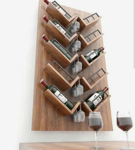 Wine and glasses rack DIY Wine Rack Inspiration, Wine Rack Projects, Wine Rack Design, Wooden Wine Rack, Wine Shelves, Wood Wine Racks, Wine Rack Wall, Wine Decor, Diy Wine Rack