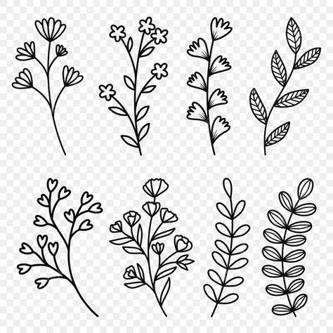 Spring Flowers Drawing Simple, Spring Doodles Simple, Nature Doodles Simple, Simple Leaves Drawing, Leaf Doodle Art, Plant Illustration Simple, Simple Nature Drawing, Free Flower Clipart, Leaf Doodle