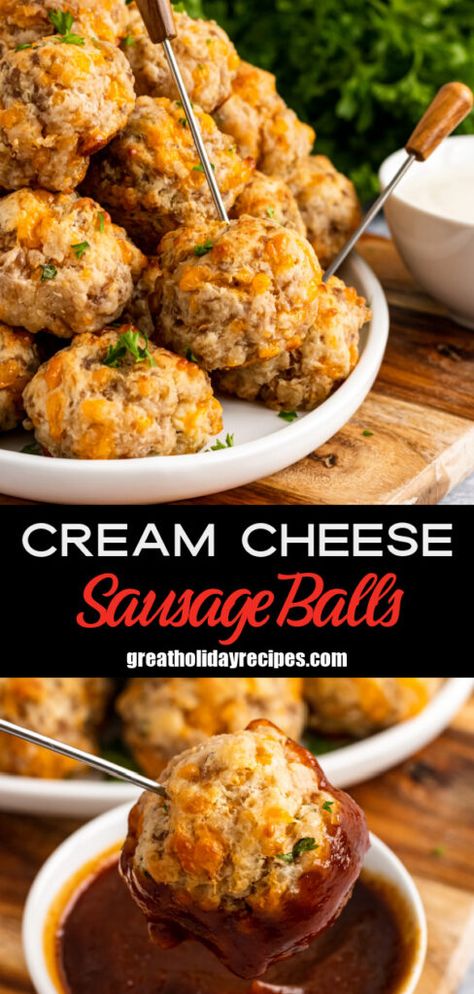 Cheese Sausage Balls, Sausage Ball, Cream Cheese Sausage, Cream Cheese Sausage Balls, Sausage Balls Recipe, Easy To Make Appetizers, Sausage Dishes, Sausage Balls, Appetizers Easy Finger Food