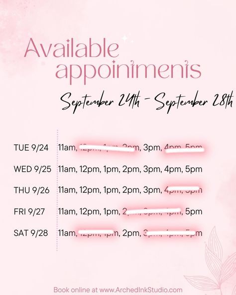 Reserve spot now. Last chance for this week SEPT 24th - SEPT 28th 📅💗 Reserve your appointments ladies. Spots are filling up quick! No DM’s needed. Book ONLINE 📎There’s still a few available Lash and Brow appointments this week. Link in bio or book at 🧷 www.Archedinkstudio.com #dmvlashes #dmvlashtech #marylandlashes #lashsalon #lashappointments #dmv #dmvhairstylist #dmvnails #dmvnailtech #virginialashes #alexandriavalashes #dclashes #virginialashtech #valashextensions #clintonlashes #explo... Lash Appointments Available, Lash Salon, Appointments Available, Business Goals, Last Chance, Books Online, Hair Stylist, Link In Bio, Lashes