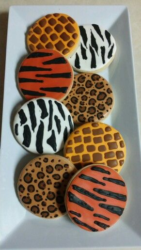 Animal Sugar Cookies, Animal Print Cookies, Animal Print Cookies Royal Icing, Jungle Cookies Decorated, Safari Animal Cookies, Cheetah Birthday Cookies Decorated, Leopard Print Birthday Cookies Decorated, Safari Theme Cookies First Birthdays, Two Wild Decorated Cookies