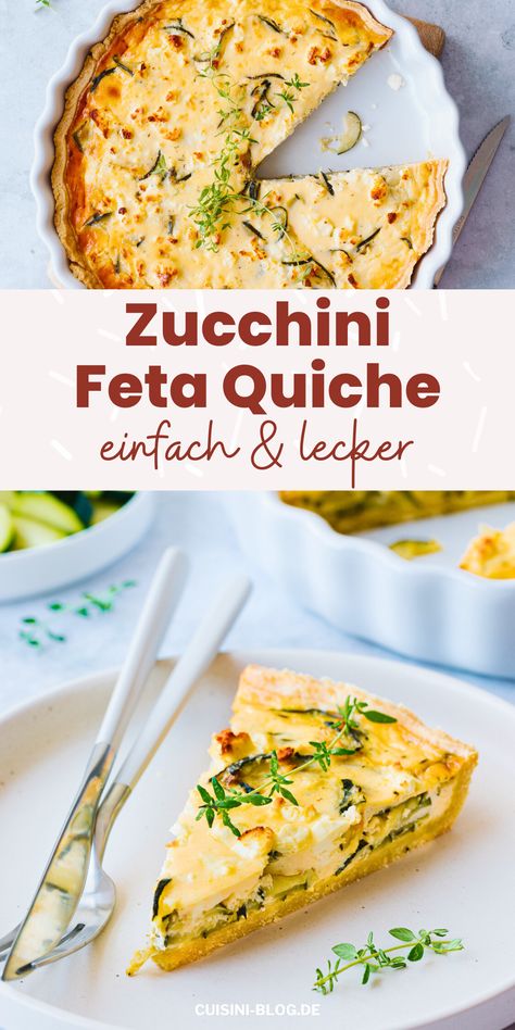 Meine Zucchini-Feta-Quiche ist vollgepackt mit leckeren Zutaten wie Schmand und Thymian. Der selbstgemachte Teig macht sie unwiderstehlich! Zucchini Quiche, Zucchini Feta, Quince, Feta, Zucchini, Low Carb, Toast, Food And Drink, Pasta