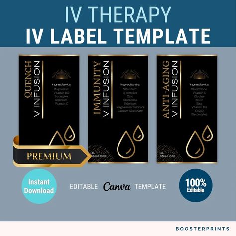 IV Bag Labels Editable IV Vitamin Therapy Templates Premium IV Label Black Gold Iv Template Iv Hydration Business Template Iv Infusion Bag - Etsy Iv Hydration Business, Iv Clinic, Iv Business, Therapy Templates, Vitamin Therapy, Iv Vitamin Therapy, Iv Hydration, Iv Bag, Iv Infusion