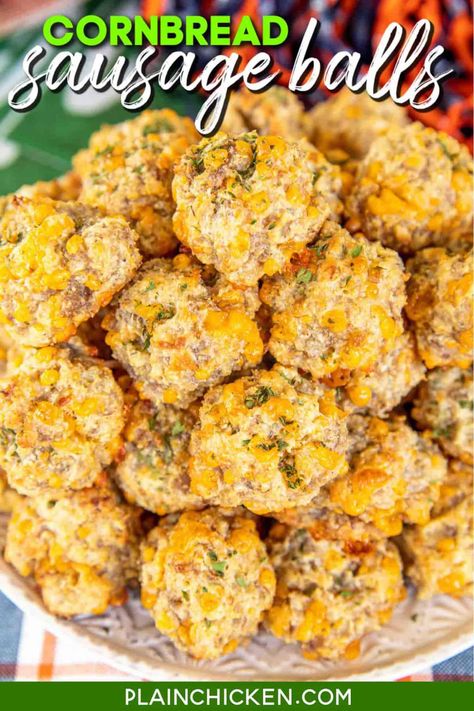 Stuffing Sausage Balls, Butterfinger Dip, Ham Puffs, Pineapple Dip Recipe, Antipasto Squares, Stuffing Sausage, Parmesan Bites, Cheese Cornbread, Honey Cornbread Muffins