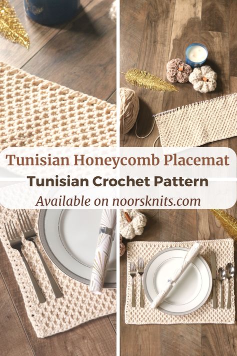 Check out this easy textured Tunisian crochet placemat pattern. Practice the Tunisian honeycomb stitch with this fun crochet kitchen pattern. Tunisian Crochet Placemats Free Pattern, Tunisian Crochet Placemats Patterns, Tunisian Crochet Placemats, Tunisian Crochet Patterns Free, Tunisian Crochet Projects, Crochet Placemats Free Pattern, Tunisian Crochet Free, Etsy Knitting Patterns, Quick Crochet Gifts