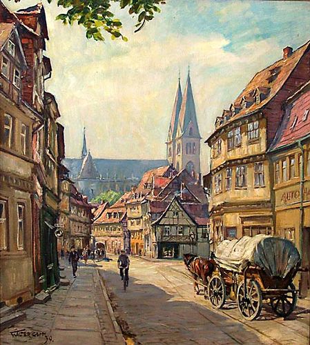 Old Town of Halberstadt, Germany: painting from 1930's by Rita Crane Photography, via Flickr Germany Painting, Beautiful Town, Cityscape Art, German Art, He Left, Home Town, Great Paintings, Mountain Town, Architecture Old