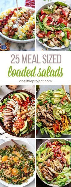 These meal sized loaded salads look AMAZING! I'm always worried that I won't be full after eating a salad for dinner, but these salads have everything! Loaded Salads, Salad Taco, Salad Macaroni, Salad Kale, Salad For Dinner, Different Salads, Resep Salad, Salad Pasta, Idee Pasto