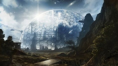 Bio Dome, Dystopian Fiction, Sci Fi Novels, Science Fiction Books, Star Wars Artwork, Futuristic Art, Future City, Fantasy Art Landscapes, Space Opera