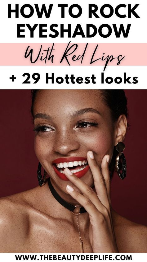 Ready to slay with red lips? Dive into the ultimate guide on how to rock that fierce red pout flawlessly! Learn the dos and dont's, find the perfect eyeshadow shades to complement your red lips, and get inspired with the hottest red lip looks for 2024! Don't miss out on nailing this iconic beauty trend. It's time to turn heads and unleash your inner glam goddess! #redlips Eyeshadow With Red Lipstick, Perfect Eyeshadow, Eyeshadow Colors, Iconic Beauty, Beautiful Lipstick, Bold Red Lips, Best Eyeshadow, How To Apply Eyeshadow, Perfect Lips