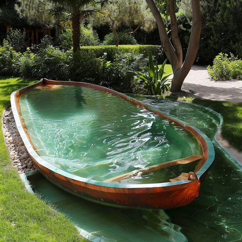 Transform your backyard with a boat-shaped pool, offering a blend of adventure and relaxation. This unique design features gentle curves and ample space for swimming and lounging. Integrated lighting and underwater benches enhance the experience, making it perfect for both hosting gatherings and enjoying quiet swims. Bring a touch of nautical charm to your outdoor space with this distinctive pool. Conceptual AI Art Follow @ecosapiens for more! Boat Pool, Integrated Lighting, Pool Shapes, Landscape Designs, Outdoor Pool, Landscape Design, Outdoor Space, Swimming Pools, Design Features