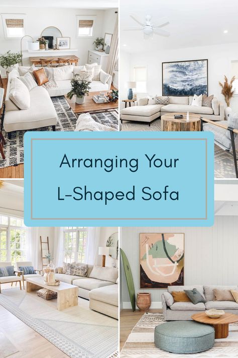 This pin showcases tips on arranging an L-shaped sofa with creative ideas for living room furniture placement. Explore functional layouts that enhance comfort using 4 images. Styling An L Shaped Couch, Sectional And Accent Chairs Layout, Angled Sectional Sofa Layout, L Shaped Couch Small Living Room Layout, Long Sofa With Chaise, Living Room Ideas With L Shaped Couch, Living Room Designs L Couch, Couch With Chaise Layout, How To Style A Sectional Sofa