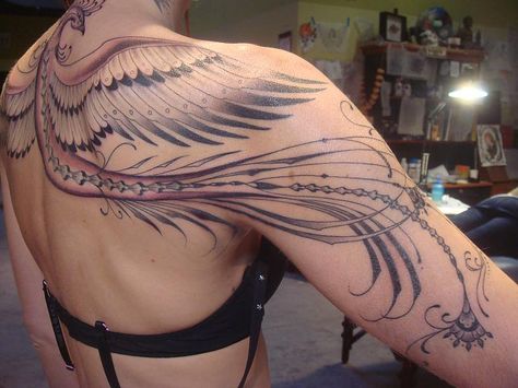 flourishes fall to the left and to the right :) Old Crow Tattoo, Flesh Art, Sarah Tattoo, Phoenix Tattoo Feminine, Art Deco Tattoo, Nouveau Tattoo, Sparrow Tattoo, Henna Body Art, Crow Tattoo