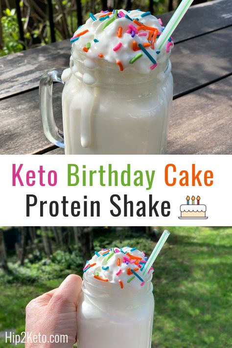 Keto Peanut Butter Shake, No Carb Protein Shake, Keto Meal Replacement Shake Recipe, Premier Protein Birthday Cake Shake, Keto Protein Shake Recipes, Keto Shakes Meal Replacements, Birthday Cake Protein Shake, Hip2keto Recipes, Keto Protein Shake