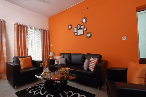 Computer Lessons, Living Room Decor Furniture, Diy House Renovations, Living Room Orange, Orange Painting, Living Room Decor Curtains, Black Living Room, Architect Design House, Home Makeover