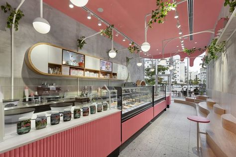 Patisserie Design, Ice Cream Place, 2023 Picture, Italy 2023, Minimalist Maximalist, Pink Cafe, Tea Lounge, Yogurt Bar, Yogurt Ice Cream