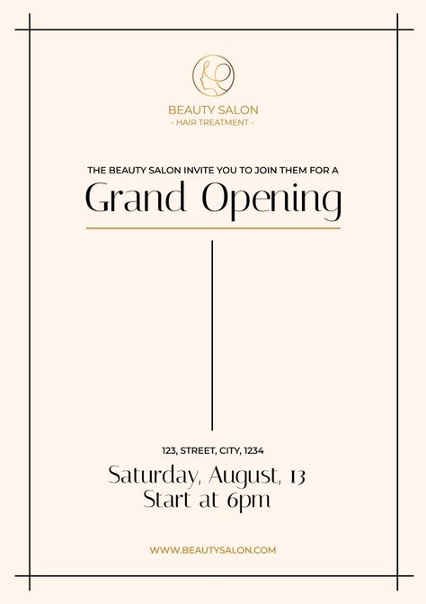 Salon Grand Opening Ideas, Spa Grand Opening, Grand Opening Ideas, Gold Beauty Salon, Pearl Invitations, Salon Openings, Opening Invitation, Grand Opening Invitations, Hand Lettering Worksheet