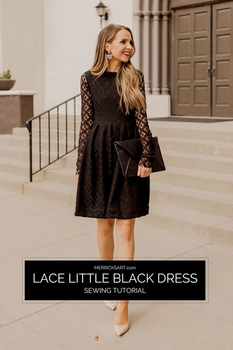 how to make a little black dress | merricksart.com @fabric.com #madewithfabric #sponsored Black Lace Dress Outfit, Easy Diy Fashion, Black Dress Accessories, Nice Black Dress, Diy Fashion Trends, Informal Dress, Dress Sewing Tutorials, Diy Clothes Refashion, A Little Black Dress