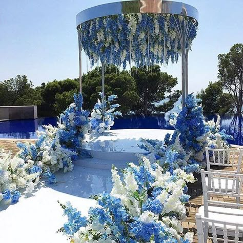 Shades Of Blue Wedding, Sky Blue Weddings, Blue Wedding Decorations, Wedding Stage Design, Luxury Wedding Decor, Desi Wedding Decor, Wedding Backdrop Design, Wedding Mandap, Wedding Design Decoration