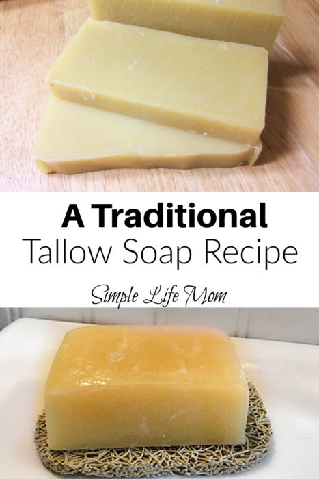 Easy Cold Process Soap Recipe – Traditional Tallow Recipe - Simple Life Mom Olive Oil Soap Recipe, Tallow Recipe, Natural Soaps Recipes, Cold Pressed Soap, Goat Milk Recipes, Easy Soap Recipes, Tallow Soap, Coconut Oil Soap, Cold Process Soap Recipes