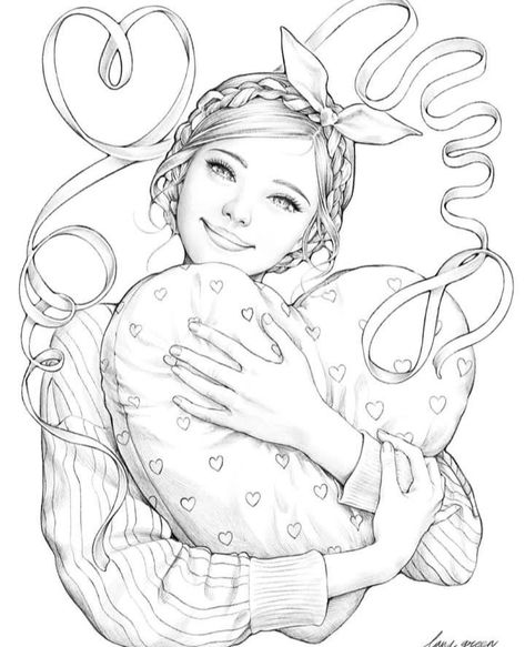 Heart Coloring Page, Oil Painting Woman, Heart Coloring Pages, Girly Drawings, Coloring Pages For Girls, Grayscale Coloring, Daily Drawing, Coloring Pages To Print, Cute Coloring Pages