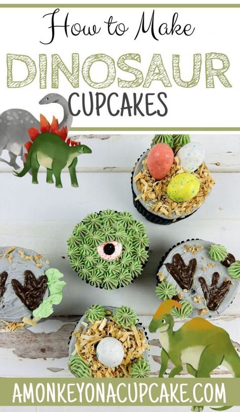 Dinosaur Vbs, Dinosaur Cupcake Cake, Dinosaur Ideas, Dinosaur Cakes, Jurassic World Movie, New Jurassic World, Lemon And Coconut Cake, Cupcakes Easy, Dinosaur Cupcakes