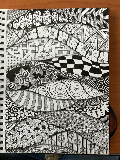 Unique Zentangle Drawings, Zen Tangle Patterns, Doodle Zen, Zantangle Art, Zen Doodle Patterns, Zentangle Artwork, Doodle Art Journals, Zen Doodle Art, Geometric Design Art