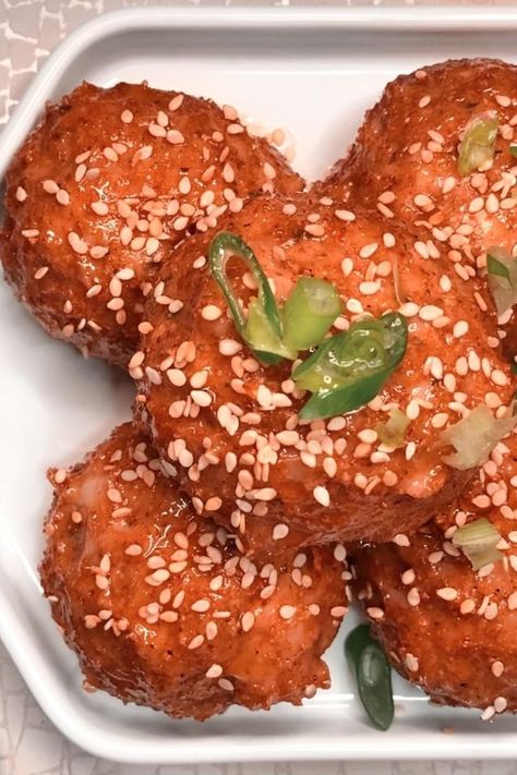 Honey-Sriracha-Glazed Chicken Meatballs Recipe With Photos Chicken Meatballs Recipe, Honey Sriracha Sauce, Glazed Meatballs, Chicken Meatball Recipes, Weekly Meal Prep, Holiday Appetizer, Popsugar Food, Glazed Chicken, Meatballs Recipe