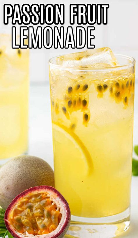 Passion fruit Lemonade is a tasty and fun twist on homemade lemonade. Freshly squeezed lemons and passion fruit come together to make a refreshing lemonade everyone will love. Only 4 ingredients needed to make this refreshing lemonade! Camping Food Easy, Passion Fruit Lemonade, Fruit Lemonade, Passionfruit Recipes, Fruit Juice Recipes, Passion Fruit Juice, Drink Recipes Nonalcoholic, Lemonade Drinks, Refreshing Drinks Recipes