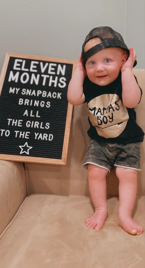 My snapback brings all the girls to the yard letterboard funny quote for baby boy. Trendy hip hop baby trucker hat mamas boy camo toddler boy fashion 11 Month Old Photoshoot, 11 Month Baby Photo Ideas Boy, 11 Month Old Baby Photoshoot Ideas, 11 Month Photoshoot Ideas, 11 Month Milestones Photo Ideas, 11 Months Baby Quotes, Baby Boy Milestone Pictures, 11 Months Baby Photoshoot Ideas, 11 Month Baby Photo Ideas