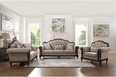 Grey Living Room Sets, Brown Fabric Sofa, Brown Loveseat, Meja Sofa, White Oak Veneer, Oak Sofa, Wooden Sofa Set Designs, New Classic Furniture, Wooden Sofa Set