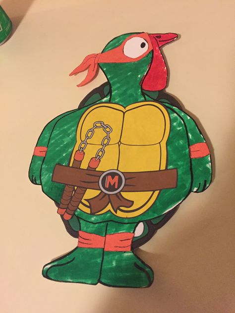 Tom the Turkey in disguise as Michelangelo the Ninja Turtle. Ninja Turtle Disguise A Turkey, Disguise A Turkey Ninja Turtle, Ninja Turtle Turkey Disguise, Disguise Turkey, Turkey In Disguise, Thanksgiving Art Projects, Disguise A Turkey, Turkey Ideas, Turkey Disguise Project