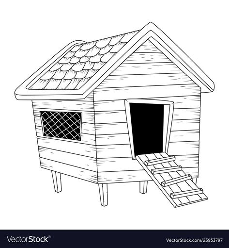 Farm Clipart Black And White, Hen Coop, Chicken Vector, Poultry House, House Cartoon, Cartoon Chicken, Basic Drawing, Chicken House