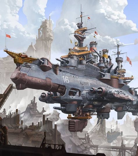 Space and Fantasy on Instagram: “Pirate Ship 🎨ARTSTATION Hastags - #nerdstuff #trippyart #nerdculture #artlovers #scifidaily #trippy #futuristic #conceptart  #cybercity…” Fantasy Ships, Steampunk Ship, Airship Art, Dieselpunk Vehicles, Flying Ship, Steampunk Artwork, Steampunk Airship, Space Ship Concept Art, Starship Concept