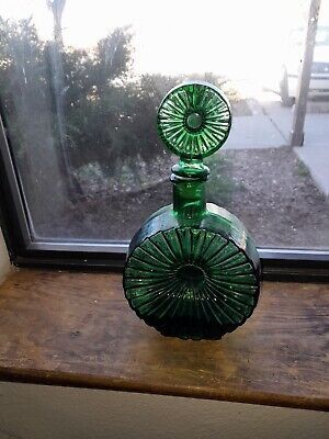 Bottle Bong, Mid Century Glassware, Genie Bottle, Bottle Stand, Vintage Green Glass, Eclectic Living Room, Decorative Pottery, Glass Decanter, Selling On Ebay